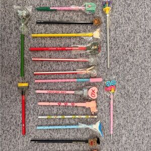RARE Vintage (Lot of 18) Novelty 80s/90s Unsharpened Pencils w/Toppers and Pens